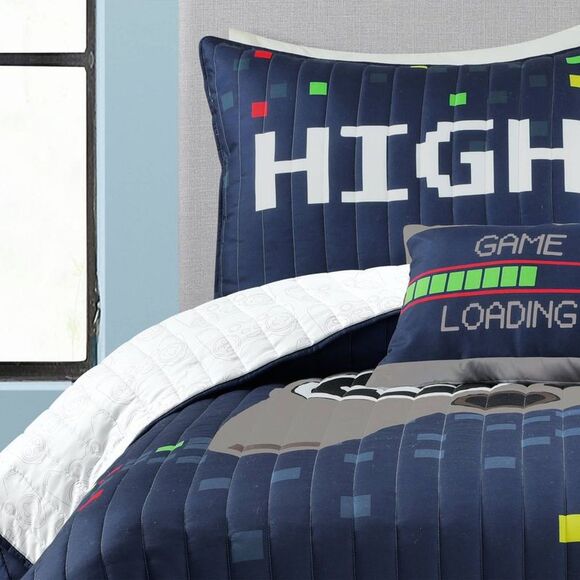 Lush Decor - 5pc Full/Queen Kids' Video Games Quilt Set Navy Bl Navy Blue - Picture 3 of 6